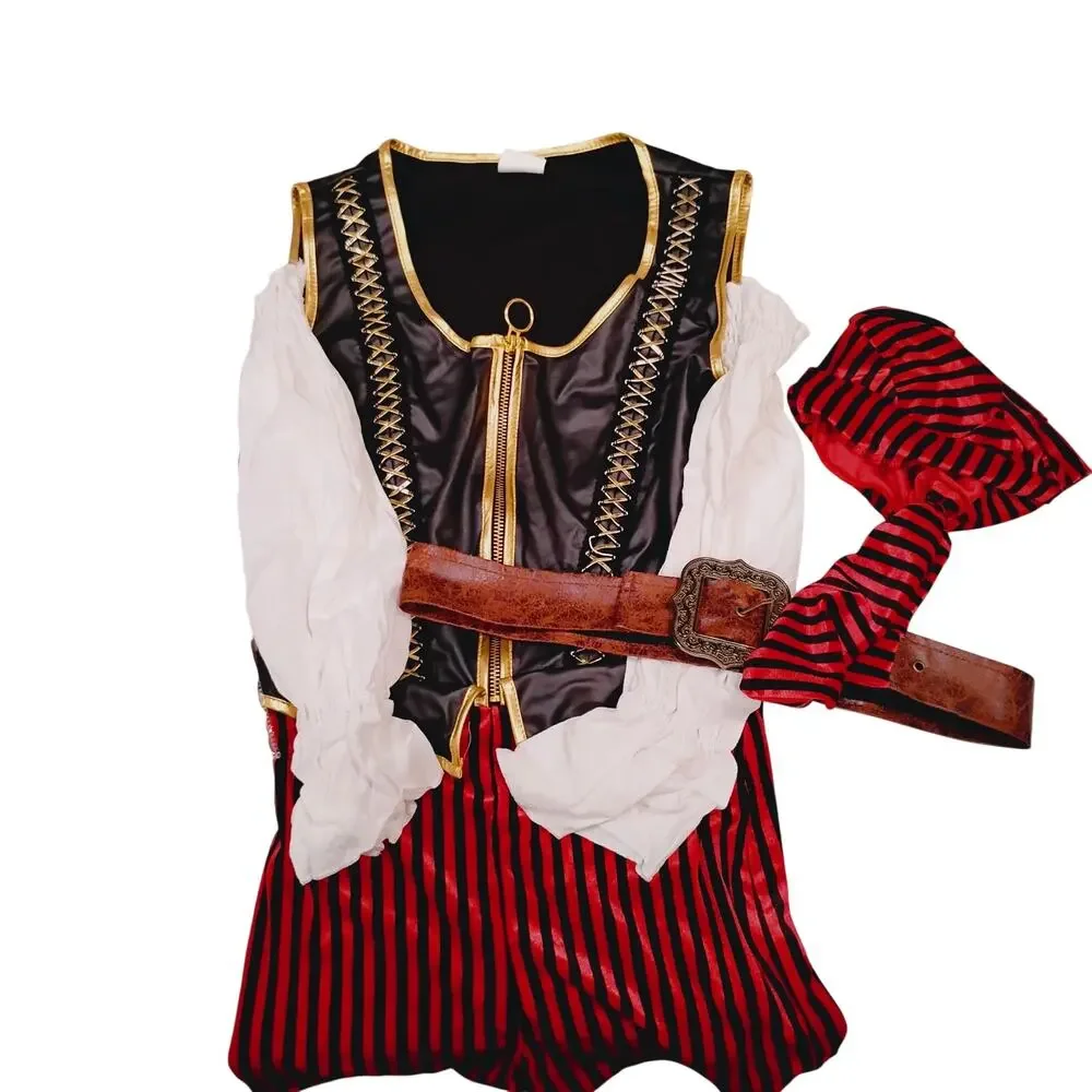 Spirit Halloween Sea Wench Women's Sm 4-6 Costume Romper, Belt, Scarf Pirate - Picture 2 of 7
